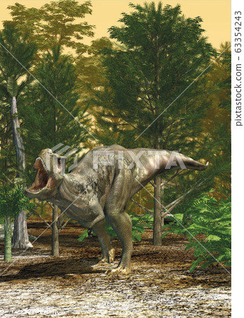 T-Rex dinosaur roaring in the forest. 3D 63354243