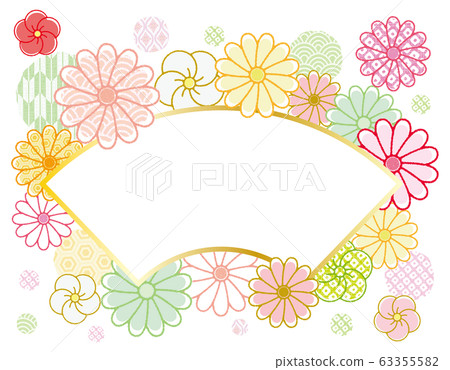 幸運符日本圖案菊花和梅花框架風扇 63355582