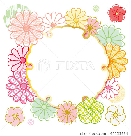 幸運符日本圖案的菊花和梅花框架雪環 63355584