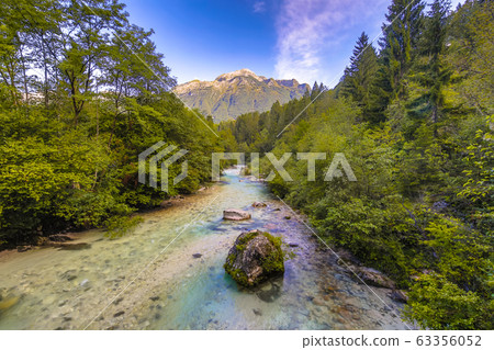 Emerald blue Soca river valley 63356052