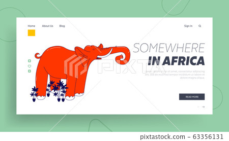 Obvious Complicated Problem Landing Page Template. Huge Red Elephant Trumpet in Room or Office Stand near Potted Plants. Avoiding and Evading Difficult Unpleasant Situation. Linear Vector Illustration 63356131
