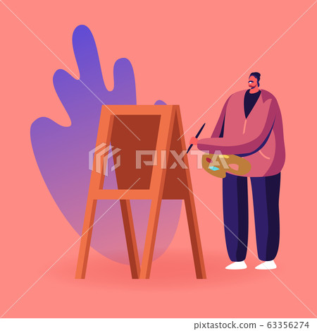 Talented Artist Male Character with Paints Palette and Brush Stand at Easel Canvas Painting, Choose Profession by Heart. Creative Hobby, Drawing on Plein Air, Art Class. Cartoon Vector Illustration 63356274
