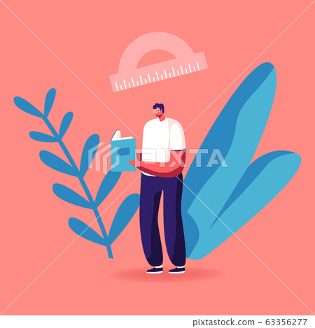 Young Man Student Reading Mathematics Textbook Learning Homework or Prepare to Exam in University or College. Higher Education, Male Character Gaining Knowledge Concept. Cartoon Vector Illustration 63356277