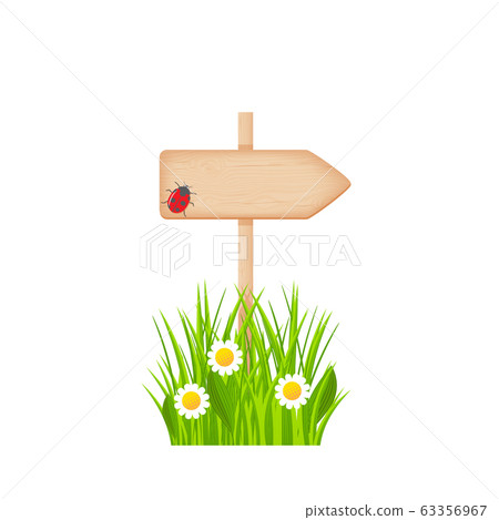 Wooden arrow signboard on a pole at the summer Wooden arrow signboard on a pole at the summer 63356967