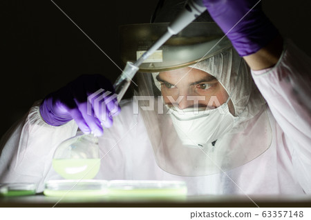 Scientist working in corona virus vaccine development laboratory research facility. 63357148
