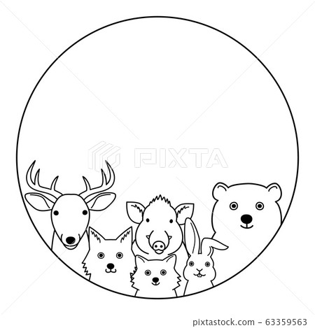 Forest animals circular design line drawing Forest animals circular design line drawing 63359563