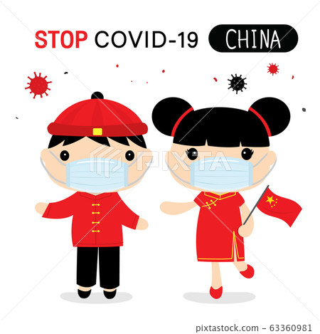 Chinese People to Wear National Dress and Mask to Protect and Stop Covid-19. Coronavirus Cartoon Vector for Infographic.   63360981