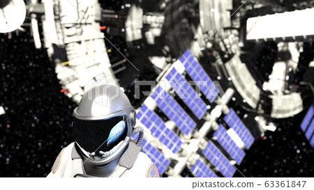 空間站和機組人員空間游泳DC perming3DCG插圖素材 63361847