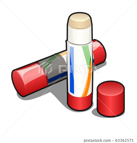 Glue stick in plastic box isolated on a white background. Vector cartoon close-up illustration. Glue stick in plastic box isolated on a white background. Vector cartoon close-up illustration. 63362571