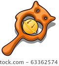 Childrens rattle in the form of owl isolated on white background. Vector cartoon close-up illustration. 63362574
