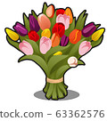 Bouquet of multicolored tulips isolated on white background. Vector cartoon close-up illustration. 63362576