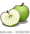 Juicy green apples isolated on a white background. Element of a healthy diet. Vector cartoon close-up illustration. 63362584