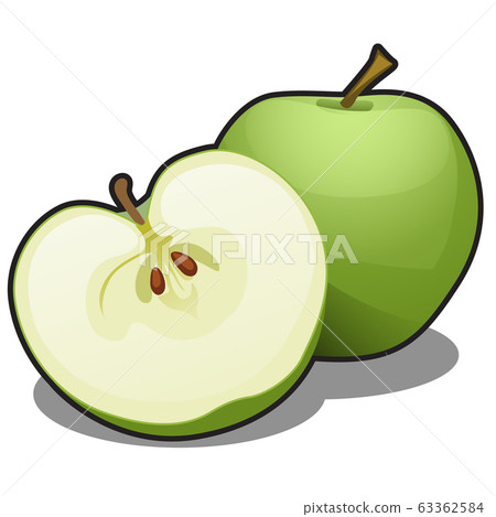 Juicy green apples isolated on a white background. Element of a healthy diet. Vector cartoon close-up illustration. Juicy green apples isolated on a white background. Element of a healthy diet. Vector cartoon close-up illustration. 63362584