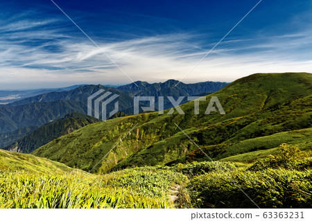 從山頂看的牛岳,越後小岳和中岳。 從山頂看的牛岳,越後小岳和中岳。 63363231