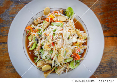 Green papaya salad spicy with rice noodle mix 63363742