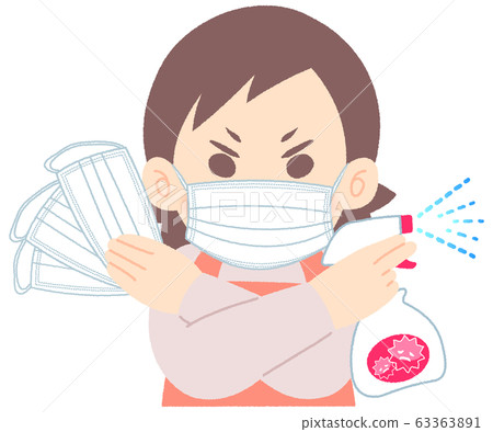 Woman fighting virus wearing a mask Woman fighting virus wearing a mask 63363891
