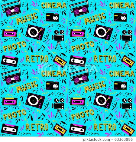 Retro music seamless pattern in doodle style. Retro music seamless pattern in doodle style. 63363896
