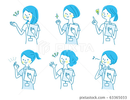 微笑年輕女子白大衣集 63365033