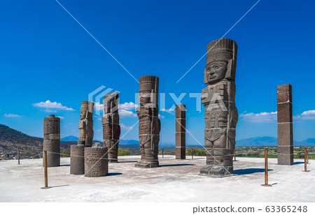 Toltec Warriors or Atlantes columns at Pyramid of Quetzalcoatl in Tula, Mexico. Toltec Warriors or Atlantes columns at Pyramid of Quetzalcoatl in Tula, Mexico. 63365248