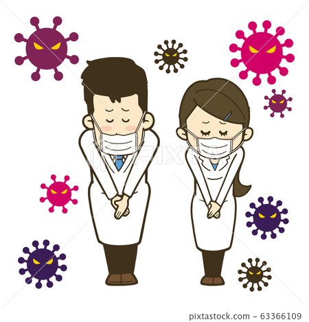 Men and women in white coats surrounded by viruses Men and women in white coats surrounded by viruses 63366109