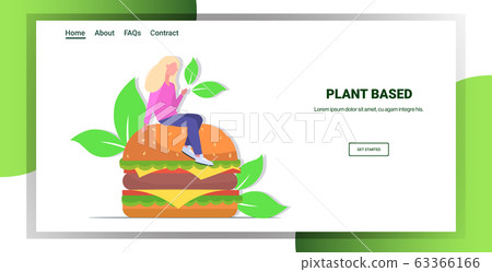 woman sitting on plant based meat hamburger healthy lifestyle vegan food concept horizontal copy space full length woman sitting on plant based meat hamburger healthy lifestyle vegan food concept horizontal copy space full length 63366166