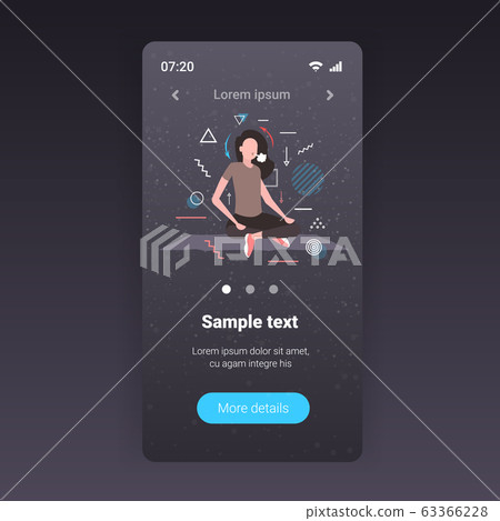 woman sitting lotus pose girl breathing oxygen and carbon dioxide transport cycle gas exchange concept smartphone screen mobile app full length copy space 63366228