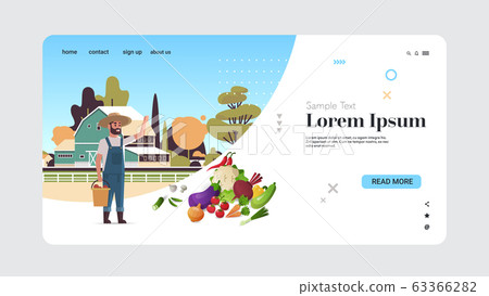 man farmer holding harvested fresh ripe vegetables in bucket farm products autumn harvest concept field farmland countryside landscape background horizontal copy space full length 63366282