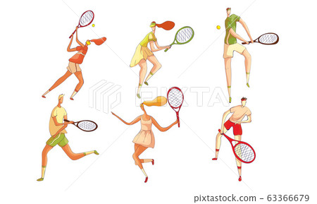 Man and Woman Wearing Sports Uniform Playing... - Stock Illustration ...
