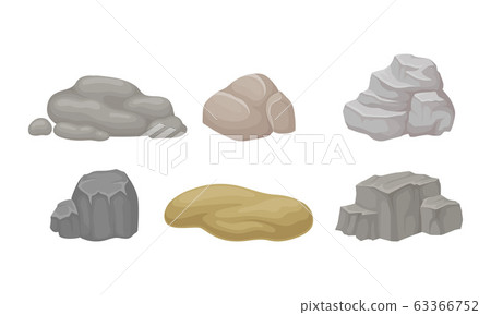 Rock Stones and Cobblestones Isolated on White Background Vector Set Rock Stones and Cobblestones Isolated on White Background Vector Set 63366752