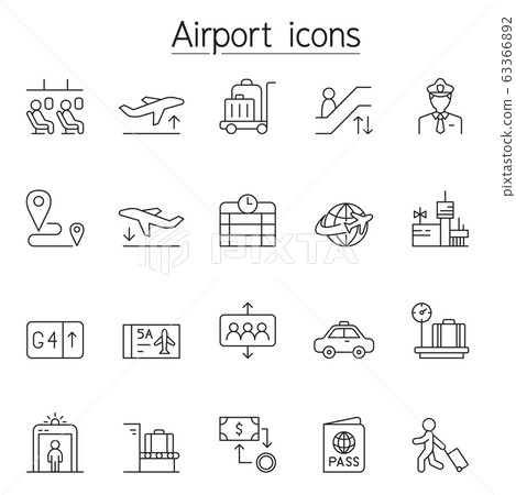 Airport icon set in thin line style 63366892
