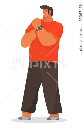 Man Pointing on Wristwatch, Late Character Vector Man Pointing on Wristwatch, Late Character Vector 63367438