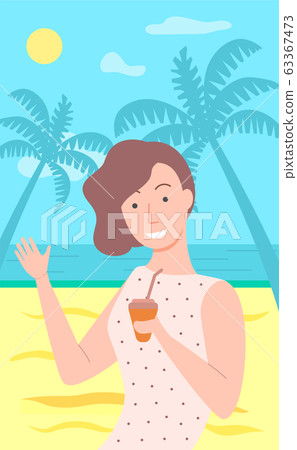 Woman Relaxing on Vacation, Sunshine on Beach 63367473