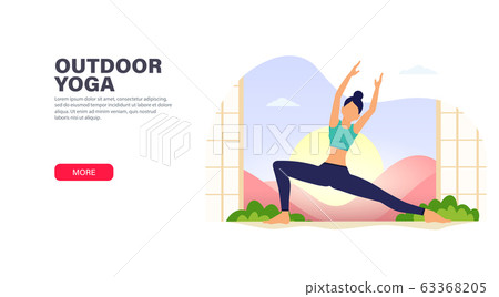 Young woman does yoga exercise - relax in nature. Modern flat design concept 63368205