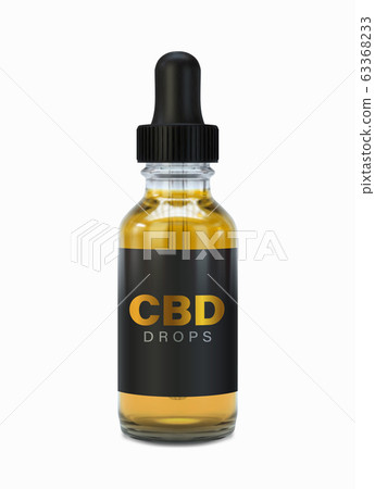 Realistic bottle with black cap and soft rubber dropper. Vector glass bottle, cbd oil 63368233