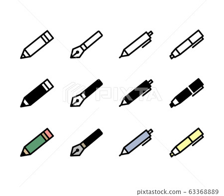 Pen and pencil icons / sharpen / ballpoint pens / markers 63368889