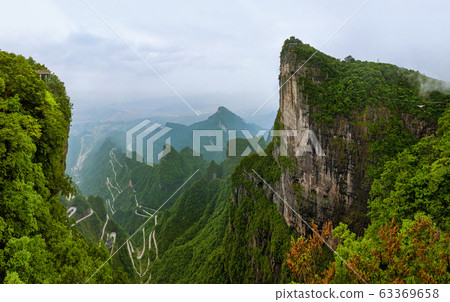 Panorama of Tianmenshan nature park - China 63369658
