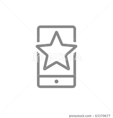 Star with phone, feedback line icon. Mobile app review, add to favorites, user feedback symbol Star with phone, feedback line icon. Mobile app review, add to favorites, user feedback symbol 63370677