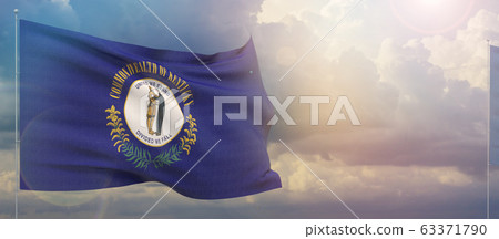 Flags of the states of USA. State of Kentucky flag. Waving flag on sunset sky background 3D illustration. 63371790