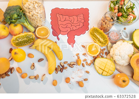 Bowel drawing and healthy fresh food on the table 63372528