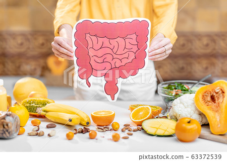 Bowel model and variety of healthy fresh food Bowel model and variety of healthy fresh food 63372539