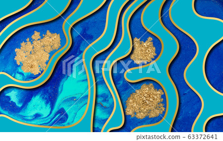 Marbled blue and gold abstract background. Liquid marble pattern. Marbled blue and gold abstract background. Liquid marble pattern. 63372641