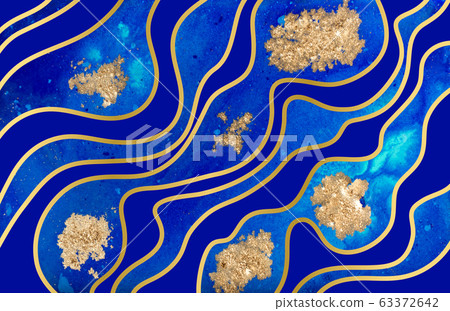 Marbled blue and gold abstract background. Liquid marble pattern. Marbled blue and gold abstract background. Liquid marble pattern. 63372642