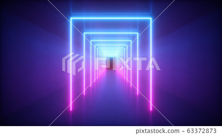 3D rendering Glowing Neon Lights on dark background 63372873