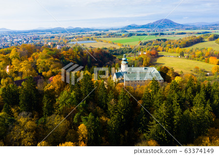 Aerial view of Lemberk Castle in Lusatian Mountains Aerial view of Lemberk Castle in Lusatian Mountains 63374149