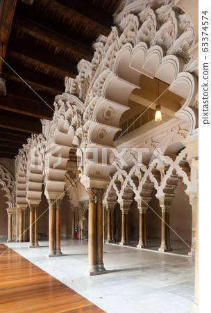 Interiors of medieval Aljaferia Palace, Zaragoza, Spain Interiors of medieval Aljaferia Palace, Zaragoza, Spain 63374574