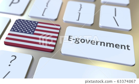 E-government or Electronic Government text and flag of the USA on the keyboard. Modern public services related conceptual 3D rendering E-government or Electronic Government text and flag of the USA on the keyboard. Modern public services related conceptual 3D rendering 63374867