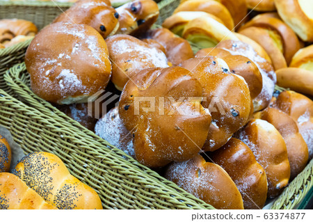 Freshly baked buns in bakery Freshly baked buns in bakery 63374877