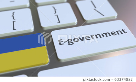 E-government or Electronic Government text and flag of Ukraine on the keyboard. Modern public services related conceptual 3D rendering E-government or Electronic Government text and flag of Ukraine on the keyboard. Modern public services related conceptual 3D rendering 63374882