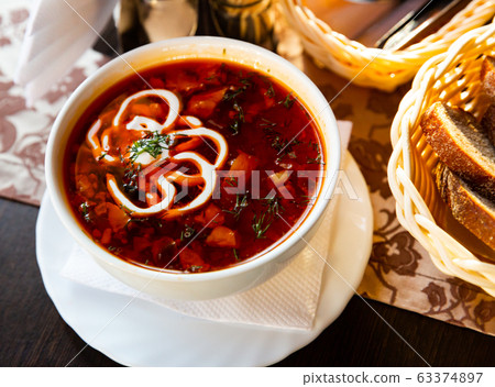 Russian cuisine - solyanka soup with various ingredients Russian cuisine - solyanka soup with various ingredients 63374897