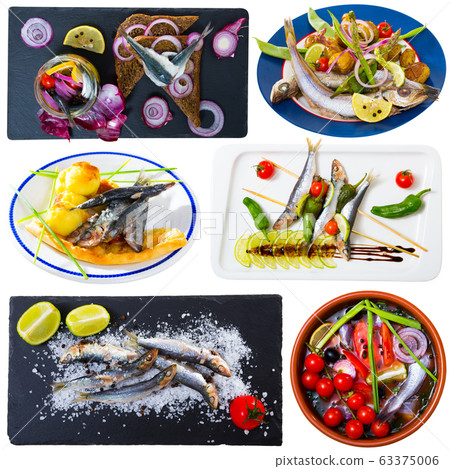 Collection of dishes of small fish Collection of dishes of small fish 63375006